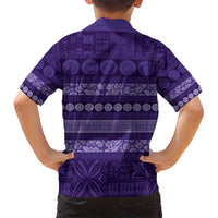 Fiji Marau na Kerisimasi Kid Hawaiian Shirt Purple Tapa Masi Inspired Christmas - Polynesian Pride