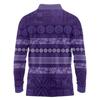 Fiji Marau na Kerisimasi Long Sleeve Polo Shirt Purple Tapa Masi Inspired Christmas - Polynesian Pride