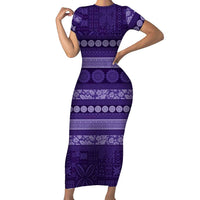 Fiji Marau na Kerisimasi Short Sleeve Bodycon Dress Purple Tapa Masi Inspired Christmas - Polynesian Pride