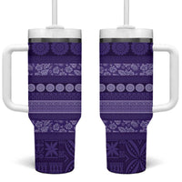Fiji Marau na Kerisimasi Tumbler With Handle Purple Tapa Masi Inspired Christmas - Polynesian Pride
