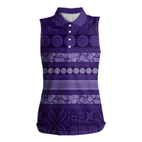 Fiji Marau na Kerisimasi Women Sleeveless Polo Shirt Purple Tapa Masi Inspired Christmas - Polynesian Pride