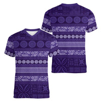 Fiji Marau na Kerisimasi Women V-Neck T-Shirt Purple Tapa Masi Inspired Christmas LT9 - Polynesian Pride