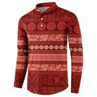 Fiji Marau na Kerisimasi Button Sweatshirt Red Tapa Masi Inspired Christmas - Polynesian Pride
