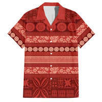 Fiji Marau na Kerisimasi Family Matching Long Sleeve Bodycon Dress and Hawaiian Shirt Red Tapa Masi Inspired Christmas LT9 Dad's Shirt - Short Sleeve Red - Polynesian Pride