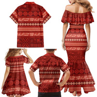Fiji Marau na Kerisimasi Family Matching Mermaid Dress and Hawaiian Shirt Red Tapa Masi Inspired Christmas LT9 - Polynesian Pride