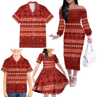 Fiji Marau na Kerisimasi Family Matching Off The Shoulder Long Sleeve Dress and Hawaiian Shirt Red Tapa Masi Inspired Christmas LT9 - Polynesian Pride