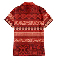 Fiji Marau na Kerisimasi Family Matching Off The Shoulder Long Sleeve Dress and Hawaiian Shirt Red Tapa Masi Inspired Christmas LT9 - Polynesian Pride