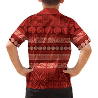 Fiji Marau na Kerisimasi Family Matching Off Shoulder Maxi Dress and Hawaiian Shirt Red Tapa Masi Inspired Christmas LT9 - Polynesian Pride