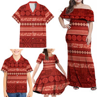 Fiji Marau na Kerisimasi Family Matching Off Shoulder Maxi Dress and Hawaiian Shirt Red Tapa Masi Inspired Christmas LT9 - Polynesian Pride