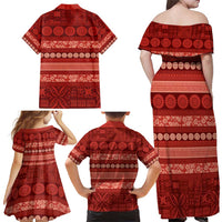 Fiji Marau na Kerisimasi Family Matching Off Shoulder Maxi Dress and Hawaiian Shirt Red Tapa Masi Inspired Christmas - Polynesian Pride