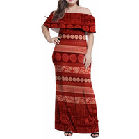 Fiji Marau na Kerisimasi Family Matching Off Shoulder Maxi Dress and Hawaiian Shirt Red Tapa Masi Inspired Christmas LT9 Mom's Dress Red - Polynesian Pride