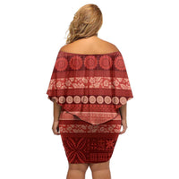 Fiji Marau na Kerisimasi Family Matching Off Shoulder Short Dress and Hawaiian Shirt Red Tapa Masi Inspired Christmas - Polynesian Pride