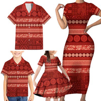 Fiji Marau na Kerisimasi Family Matching Short Sleeve Bodycon Dress and Hawaiian Shirt Red Tapa Masi Inspired Christmas LT9 - Polynesian Pride