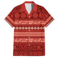 Fiji Marau na Kerisimasi Family Matching Short Sleeve Bodycon Dress and Hawaiian Shirt Red Tapa Masi Inspired Christmas LT9 Dad's Shirt - Short Sleeve Red - Polynesian Pride