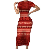 Fiji Marau na Kerisimasi Family Matching Short Sleeve Bodycon Dress and Hawaiian Shirt Red Tapa Masi Inspired Christmas LT9 Mom's Dress Red - Polynesian Pride