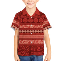 Fiji Marau na Kerisimasi Family Matching Summer Maxi Dress and Hawaiian Shirt Red Tapa Masi Inspired Christmas LT9 Son's Shirt Red - Polynesian Pride