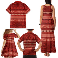 Fiji Marau na Kerisimasi Family Matching Tank Maxi Dress and Hawaiian Shirt Red Tapa Masi Inspired Christmas - Polynesian Pride