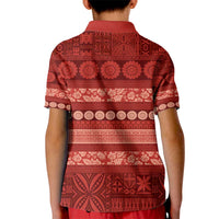Fiji Marau na Kerisimasi Kid Polo Shirt Red Tapa Masi Inspired Christmas - Polynesian Pride