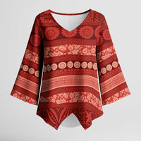 Fiji Marau na Kerisimasi Kimono Sleeve Blouse Red Tapa Masi Inspired Christmas - Polynesian Pride