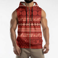 Fiji Marau na Kerisimasi Sleeveless Zip Hoodie Red Tapa Masi Inspired Christmas LT9 - Polynesian Pride