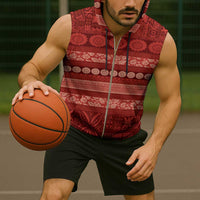 Fiji Marau na Kerisimasi Sleeveless Zip Hoodie Red Tapa Masi Inspired Christmas LT9 - Polynesian Pride