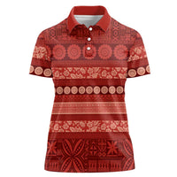 Fiji Marau na Kerisimasi Women Polo Shirt Red Tapa Masi Inspired Christmas LT9 Female Red - Polynesian Pride
