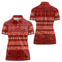 Fiji Marau na Kerisimasi Women Polo Shirt Red Tapa Masi Inspired Christmas LT9 - Polynesian Pride