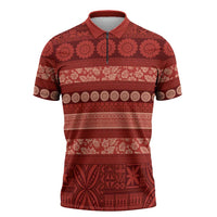 Fiji Marau na Kerisimasi Zipper Polo Shirt Red Tapa Masi Inspired Christmas LT9 Red - Polynesian Pride