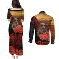 Maori Kiwi Soldier Fern Tattoo ANZAC Day Couples Matching Puletasi and Long Sleeve Button Shirt Lest We Forget