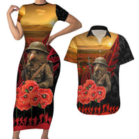 Maori Kiwi Soldier Fern Tattoo ANZAC Day Couples Matching Short Sleeve Bodycon Dress and Hawaiian Shirt Lest We Forget