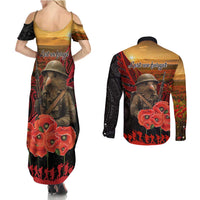 Maori Kiwi Soldier Fern Tattoo ANZAC Day Couples Matching Summer Maxi Dress and Long Sleeve Button Shirt Lest We Forget