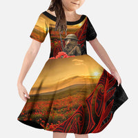 Maori Kiwi Soldier Fern Tattoo ANZAC Day Family Matching Short Sleeve Bodycon Dress and Hawaiian Shirt Lest We Forget