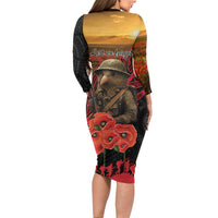 Maori Kiwi Soldier Fern Tattoo ANZAC Day Long Sleeve Bodycon Dress Lest We Forget