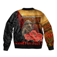 Maori Kiwi Soldier Fern Tattoo ANZAC Day Sleeve Zip Bomber Jacket Lest We Forget