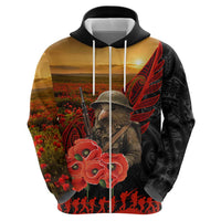 Maori Kiwi Soldier Fern Tattoo ANZAC Day Zip Hoodie Lest We Forget