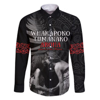 New Zealand Mother's Day Family Matching Off Shoulder Maxi Dress and Hawaiian Shirt Maori Hongi Aroha Ahau Ki A Koe Mama LT9 Dad's Shirt - Long Sleeve Black - Polynesian Pride