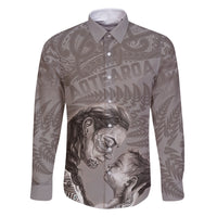 New Zealand Mother's Day Family Matching Mermaid Dress and Hawaiian Shirt Maori Mo Toku Mama Silver Fern LT9 Dad's Shirt - Long Sleeve Nude - Polynesian Pride