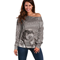New Zealand Mother's Day Off Shoulder Sweater Maori Mo Toku Mama Silver Fern LT9 Women Nude - Polynesian Pride