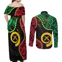 Personalised Vanuatu 44th Anniversary Couples Matching Off Shoulder Maxi Dress and Long Sleeve Button Shirt Tugeta Yumi Selebretem Indipendens Dei LT9 - Polynesian Pride