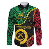Personalised Vanuatu 44th Anniversary Family Matching Summer Maxi Dress and Hawaiian Shirt Tugeta Yumi Selebretem Indipendens Dei LT9 Dad's Shirt - Long Sleeve Black - Polynesian Pride