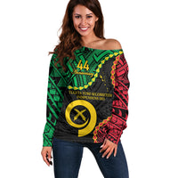 Personalised Vanuatu 44th Anniversary Off Shoulder Sweater Tugeta Yumi Selebretem Indipendens Dei