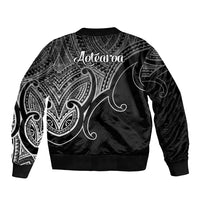Aotearoa Maori Koru Bomber Jacket Polynesian Pacific Tribal - Black LT9 - Polynesian Pride