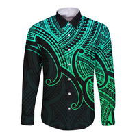 Aotearoa Maori Koru Long Sleeve Button Shirt Polynesian Pacific Tribal - Green LT9 Unisex Green - Polynesian Pride