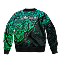 Aotearoa Maori Koru Sleeve Zip Bomber Jacket Polynesian Pacific Tribal - Green LT9 - Polynesian Pride
