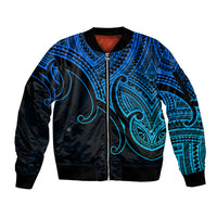 Custom Aotearoa Maori Koru Sleeve Zip Bomber Jacket Polynesian Pacific Tribal - Blue LT9 Unisex Blue - Polynesian Pride
