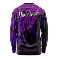 Custom Aotearoa Maori Koru Long Sleeve Shirt Polynesian Pacific Tribal - Purple LT9