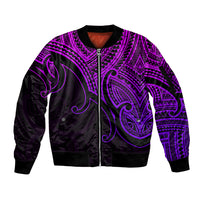 Custom Aotearoa Maori Koru Sleeve Zip Bomber Jacket Polynesian Pacific Tribal - Purple LT9 Unisex Purple - Polynesian Pride