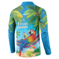 5 Oclock Somewhere Button Sweatshirt Hawaii Parrots Cocktail Summer Beach Vibe LT9 - Polynesian Pride