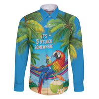 5 Oclock Somewhere Family Matching Tank Maxi Dress and Hawaiian Shirt Hawaii Parrots Cocktail Summer Beach Vibe LT9 Dad's Shirt - Long Sleeve Blue - Polynesian Pride