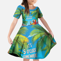 5 Oclock Somewhere Kid Short Sleeve Dress Hawaii Parrots Cocktail Summer Beach Vibe - Polynesian Pride